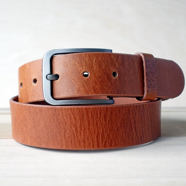 Men's Leather Belt - Handmade, 1.5" Full Grain Leather: Black, Brown, Tan