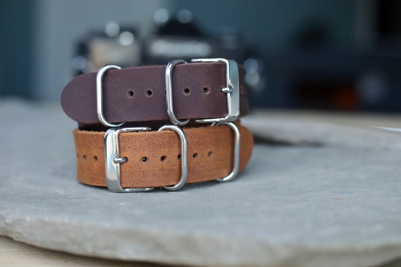 Leather Watch Strap Band Slip Through Style Full Grain Leather, 16/18/20/22mm image 4
