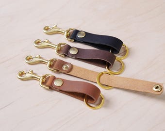 Keychain with Solid Brass Trigger Snap Clip, Removeable Leather Key Holder, Personalized, Multiple Colors