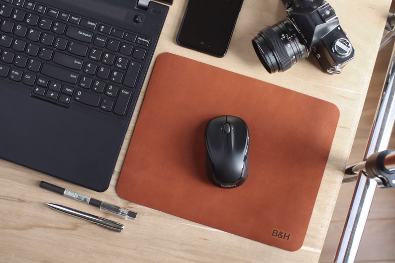 Personalized Leather Mousepad: Rectangle, Real Full Grain Leather image 1