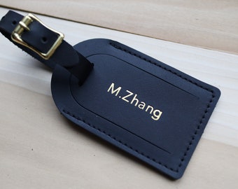 Leather Luggage Tag with Gold or Silver Lettering, Personalized Travel, Anniversary Gifts