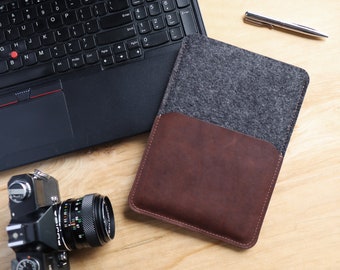 iPad Sleeve with Pocket: Handmade, Personalized Leather and Wool Tablet Cover for iPad, Pro, Air, Mini, etc.