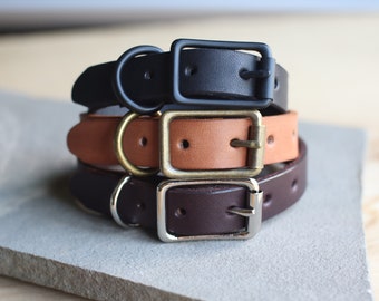 Leren halsband, hondenhalsband: gepersonaliseerd, handgemaakt, aangepaste maten, plantaardig gelooid leer