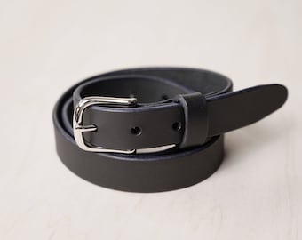 Cinturón de cuero para mujer - 2,5 cm de ancho, hecho a mano, grano completo: negro, marrón oscuro, tostado