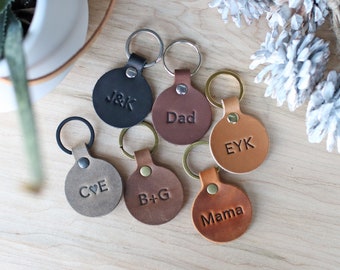 Personalized Round Leather Keychain, Fob, Gift, Anniversary, Multiple Colors, Circle