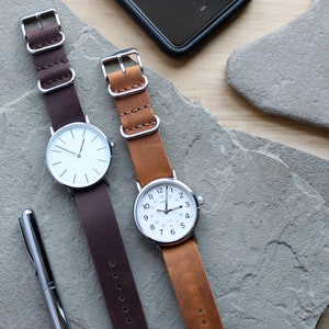 Leather Watch Strap Band Slip Through Style Full Grain Leather, 16/18/20/22mm image 1