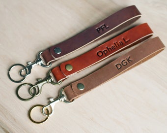 Personalized Leather Wristlet Keychain with optional Snap Clip | Gift, Anniversary, Multiple Colors