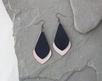 Leather Earrings: Layered Drop Leaf Style, Boho, Handmade, Multiple Colors