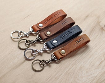 Personalized Leather Keychain with Snap Clip, Fob, Gift, Anniversary, Multiple Colors