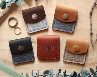 Wool and Leather Ring Pouch | Fully Customizable | Rustic Wedding, Gifts, Personalized
