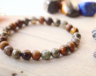 7 inch 8mm Tibetan Dzi 3 Eye Agate Bracelet Strand