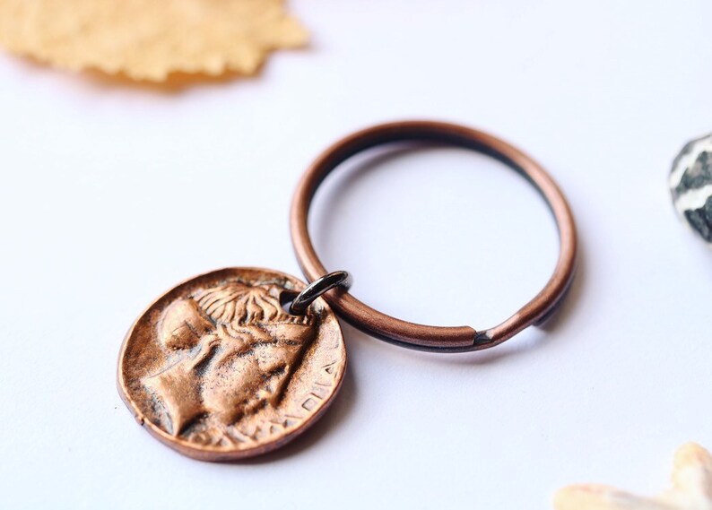 Greek Zeus Olympia 25mm Keyring Mythology Vintage Copper Coin Charm Keychain Antique Copper Greece Drachma Tetradrachm