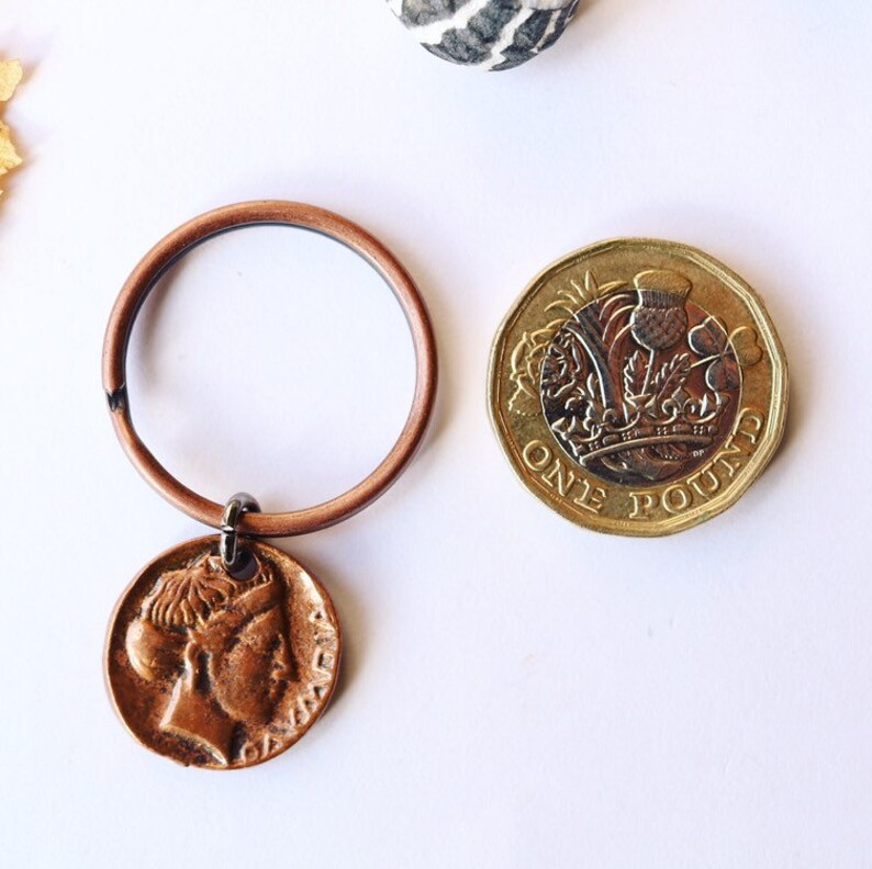 Greek Zeus Olympia 25mm Keyring Mythology Vintage Copper Coin Charm Keychain Antique Copper Greece Drachma Tetradrachm