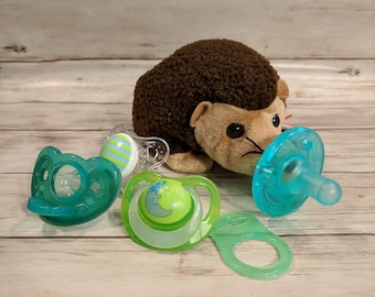Hedgehog- Pacifier Holder- Baby Boy- Baby Girl- Newborn- Baby Shower Gift- Gender Neutral- Gender Reveal Gift-Ty Beanie Baby MTO