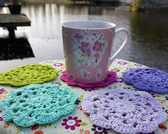 Colorful crochet coasters, choose any color & quantity, colorful coasters, handmade flower coasters, handmade crochet cotton coasters