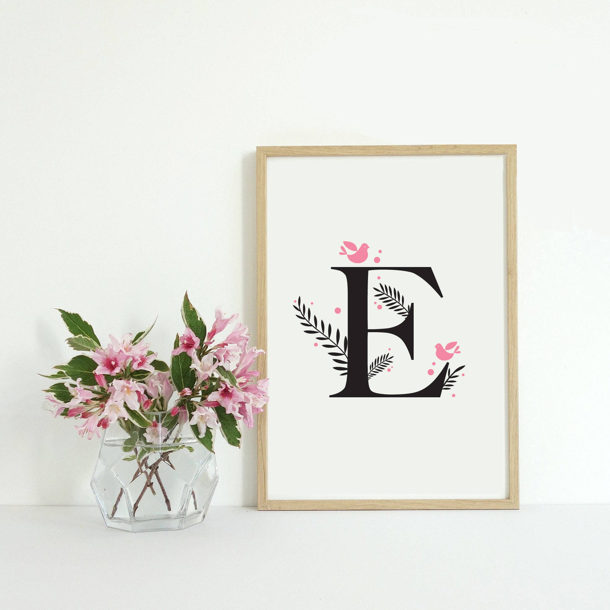 Baby wall art baby initials monogram print, choice of colours and