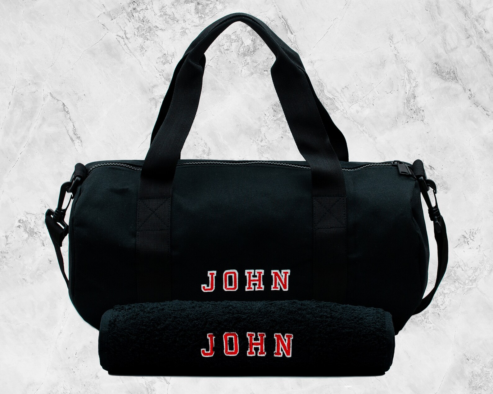 Personalised Embroidered Black Gym Gift Set of Sports Towel Etsy