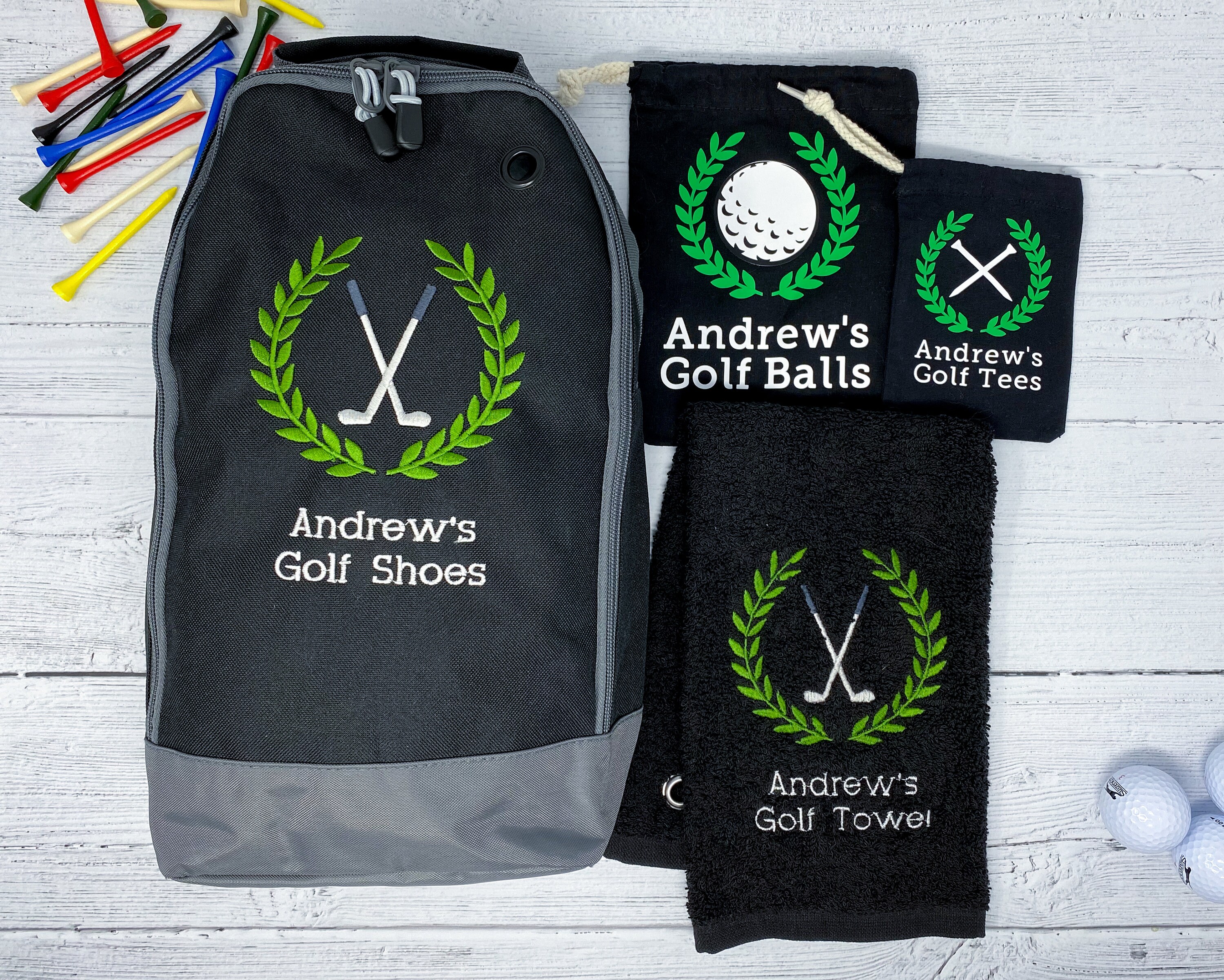 Golf Set of Personalised Embroidered Golf Shoe Bag Etsy