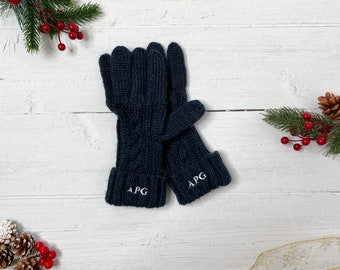 Personalised Embroidered Navy Winter Knitted Gloves