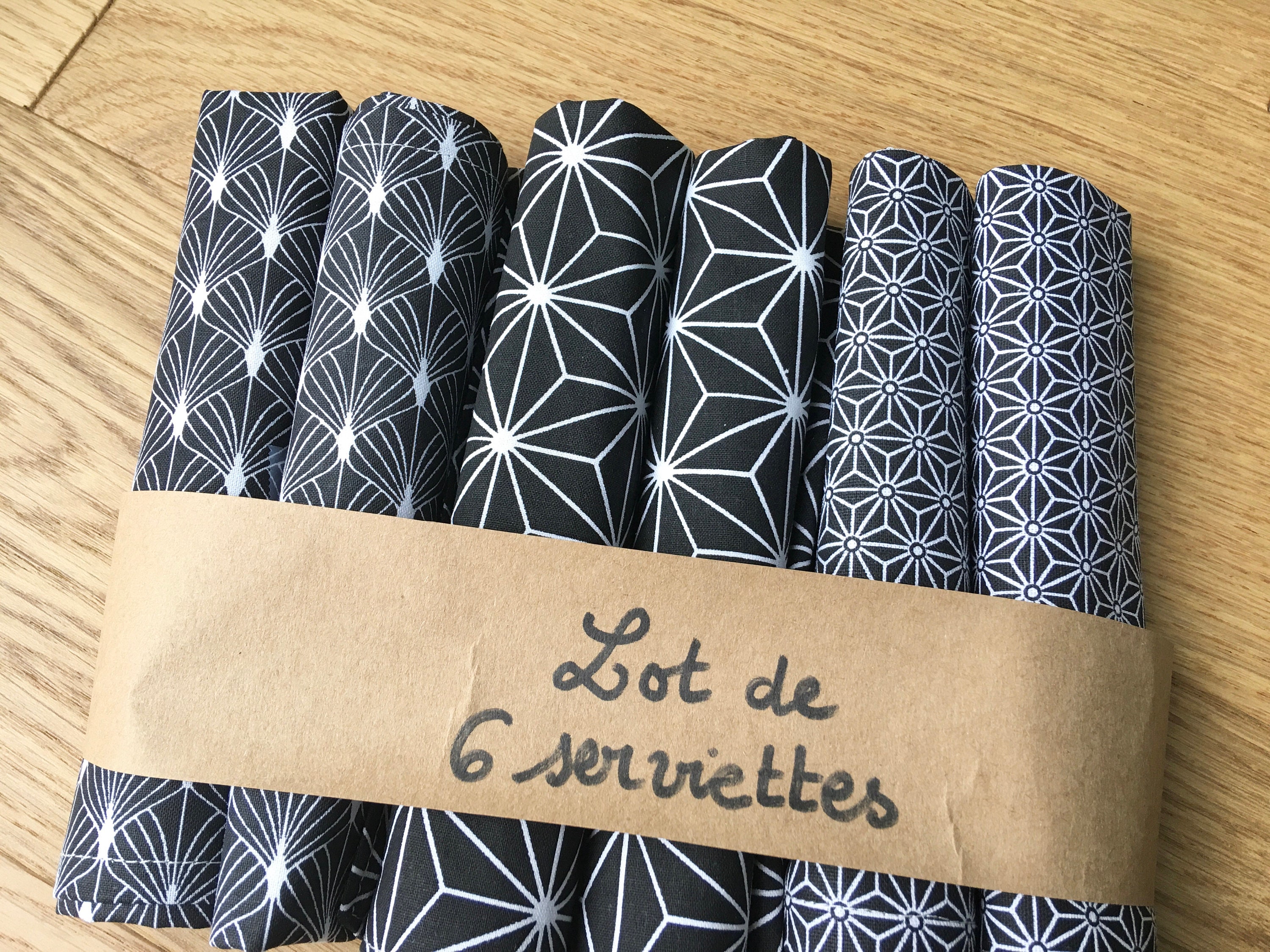 Lot de 6 Serviettes Table en Tissu Oeko Tex Motifs Japonais Non Doublees Environ 32cmx32cm Adultes E