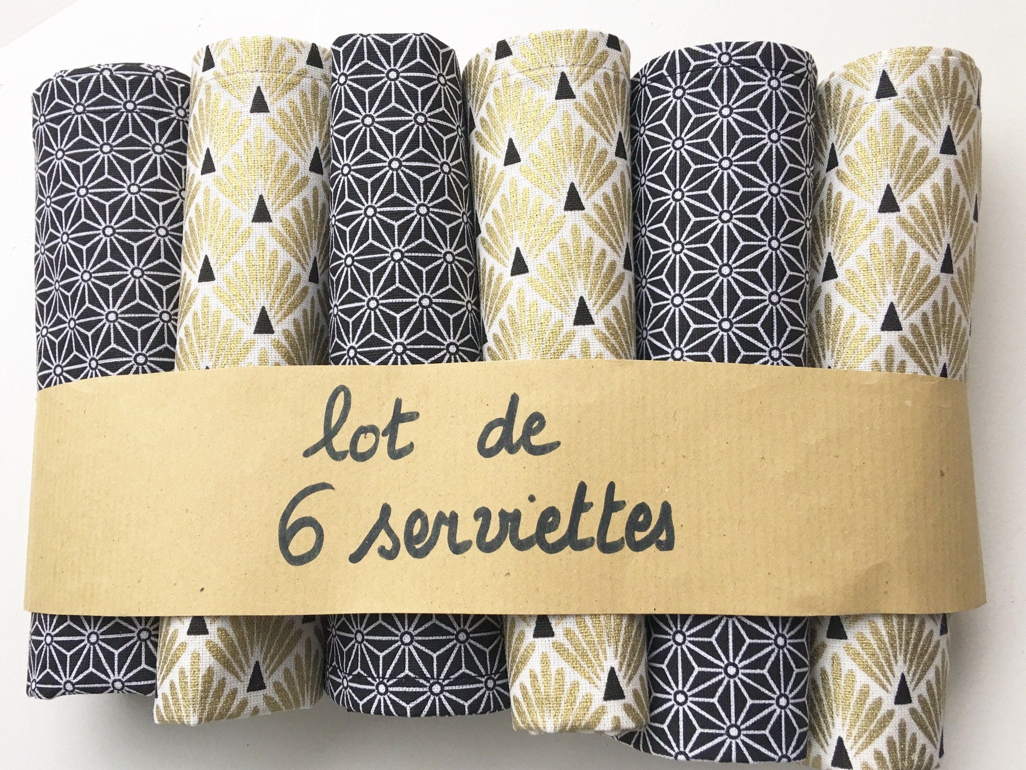 Lot de 6 Serviettes Table Lavables Or Dorées Noires Japonais Environ 30cmx30cm Adultes Enfants Zero 