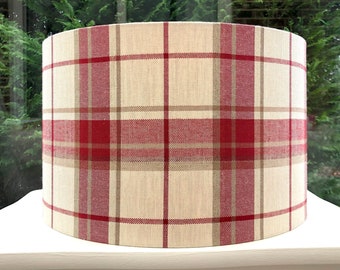 Laura Ashley Lampshade Handmade Gingham Highland Red Blue Linen