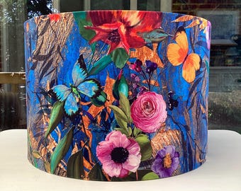 Wild Meadow Floral Lampshade Ochre Dragonfly Mustard Green Blue Table Ceiling