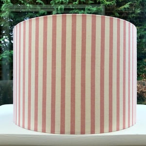 Pink Stripe Linen Nursery Lampshade, Handmade Pom Pom Light Shade