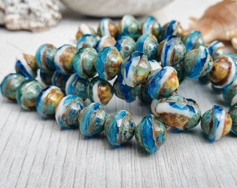 Saturn Beads Czech Glass Picasso Opaque Blue Glass Mix 8x10mm Ringed Orbit Bead Gift for Astronomy Lover UFO Beads Galaxy 0EVE1186