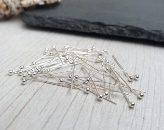 24g Silver Plated Ball Head Pins | 20mm Head Pins | 50 Pieces
