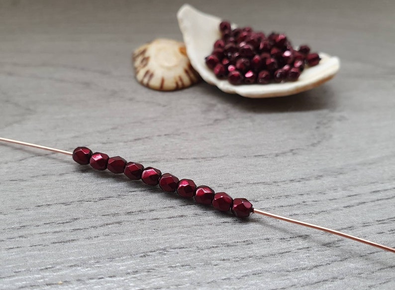 3mm Jet Heavy Metal Burgundy Czech Glass Firepolish Beads 50 Pcs image 3