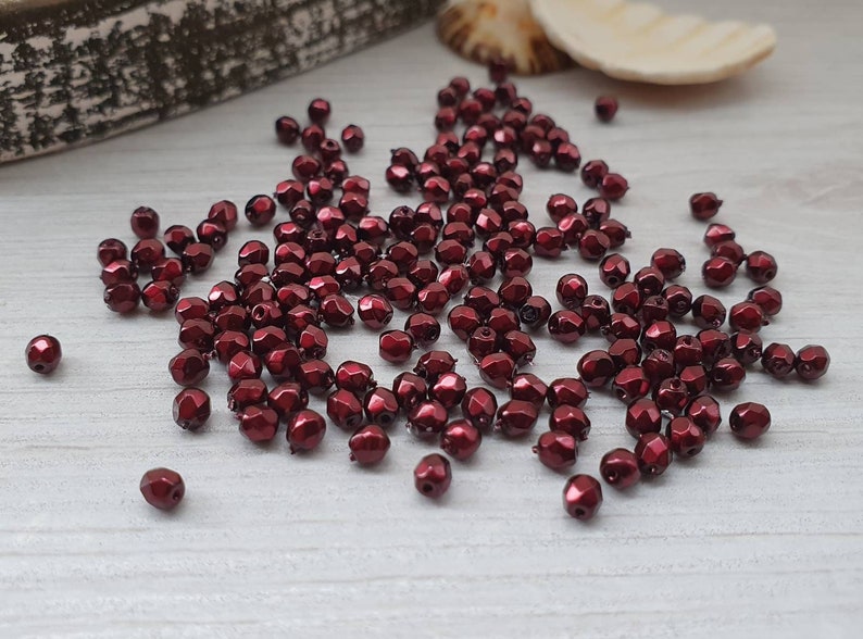 3mm Jet Heavy Metal Burgundy Czech Glass Firepolish Beads 50 Pcs image 2