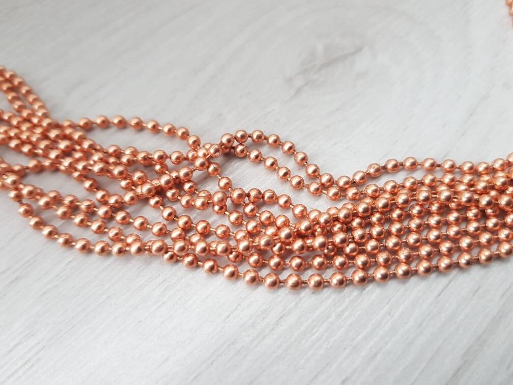 Pure Copper Ball Chain - 10 Feet + 10 Connectors - 2.4mm #3 - Made In USA - Shiny