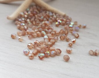 4mm Brown Rainbow Crystal Etched | Czech Glass Firepolish Beads | Metallic Beads | 50 Pcs