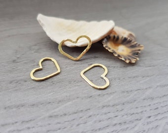 Small Brass Heart Connectors | Earring Components | 12 x 15mm | 3 Pcs