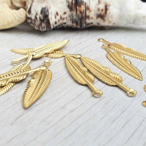 26 x 6mm Raw Brass Feather Charms | 10 Pcs