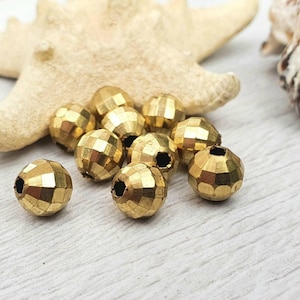 8mm Raw Brass Beads | Faceted Brass Beads | 10 Pcs