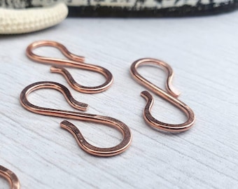 Copper S Clasps | Handmade Findings | 16 Gauge | Double Hook Clasps