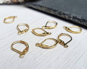 15 x 10mm Gold Plated Stainless Steel Leverback | Earring Findings | 8 Pcs