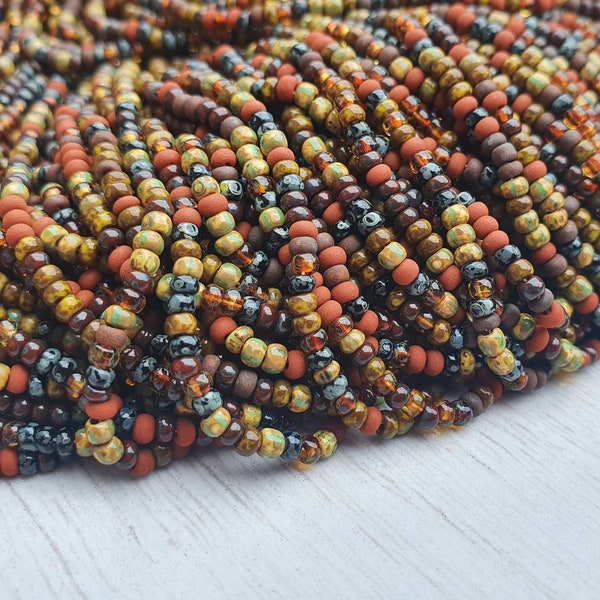 10/0 Vintage Red Picasso Seed Bead Mix | 2.4mm Beads | Full Strand