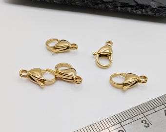 Cierres de langosta de acero inoxidable chapados en oro de 15 x 9 mm / 5 piezas