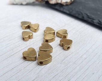 7.5 x 7.5mm Raw Brass Heart Beads | Brass Spacer Beads | 10 Pcs