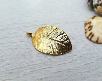 24 x 13mm Gold Plated Curved Leaf Pendant | 1 Pc