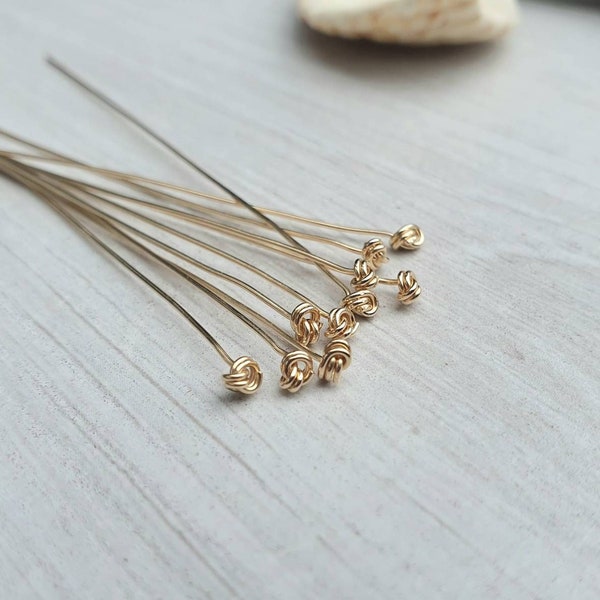 24g (0.5mm) 14k Gold Filled Knotted Head Pins | Fancy Headpins | 10 Pieces | Jewellery  Components