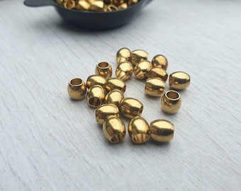 4.8mm Raw Brass Barrel Beads / 20 Pcs