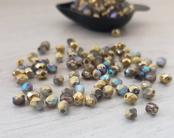 4mm Golden Rainbow Crystal Etched | Czech Glass Firepolish Beads | Metallic Beads