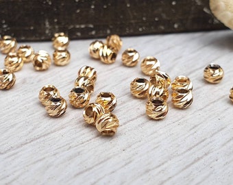 3mm Gold Plated Laser Cut Corrugated Beads | Spacer Beads | 30Pcs