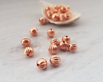 6mm Copper Melon Beads | Corrugated Copper Beads | Genuine Copper Findings | 25 Pcs