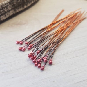 Solid Copper Ball Head Pins | Cherry Headpins | 20/50/100 Pieces | 2 Inch Length | Jewellery Components