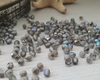 4mm Graphite Rainbow Crystal Etched | Czech Glass Fire Polish Beads | Metallic Beads | 50 Pcs